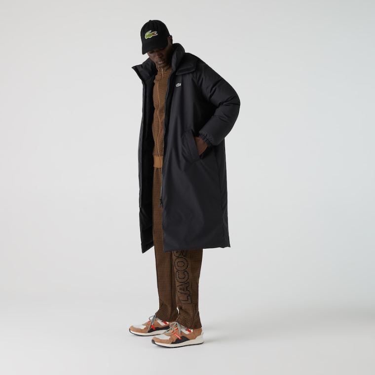 Lacoste LIVE Encapuzado Agua-Repellent Oversized Coat Pretas | O4QrLylv