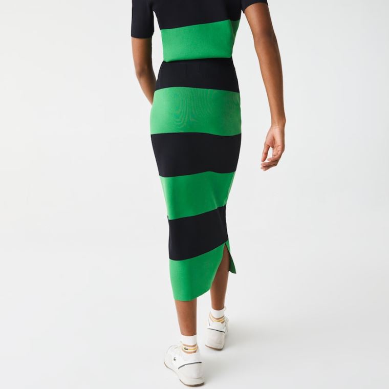 Lacoste LIVE Long Striped Knit Skirt Verdes Azul Marinho Azuis | z0rT0P8f