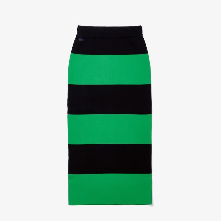 Lacoste LIVE Long Striped Knit Skirt Verdes Azul Marinho Azuis | z0rT0P8f