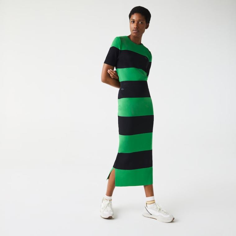 Lacoste LIVE Long Striped Knit Skirt Verdes Azul Marinho Azuis | z0rT0P8f