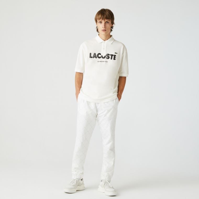 Lacoste LIVE Loose Fit Branded Algodão Piqué Polo Shirt Branco Pretas | f7BcN8NO