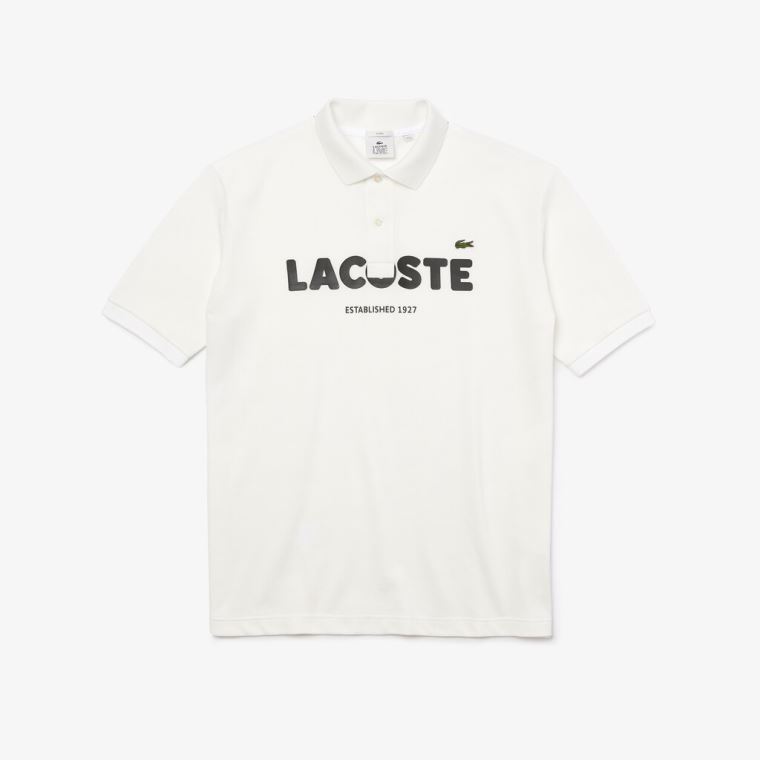 Lacoste LIVE Loose Fit Branded Algodão Piqué Polo Shirt Branco Pretas | f7BcN8NO