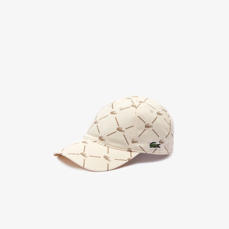 Lacoste LIVE Monogram Printed Algodão Cap Bege | 0vBFGX3N