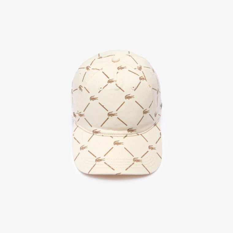 Lacoste LIVE Monogram Printed Algodão Cap Bege | 0vBFGX3N