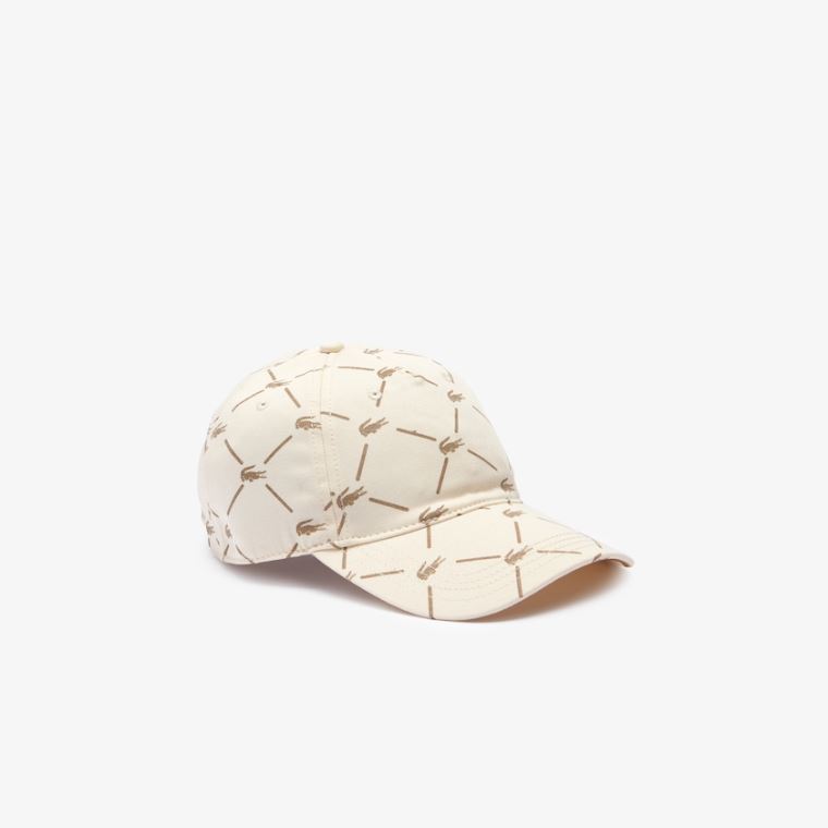 Lacoste LIVE Monogram Printed Algodão Cap Bege | 0vBFGX3N