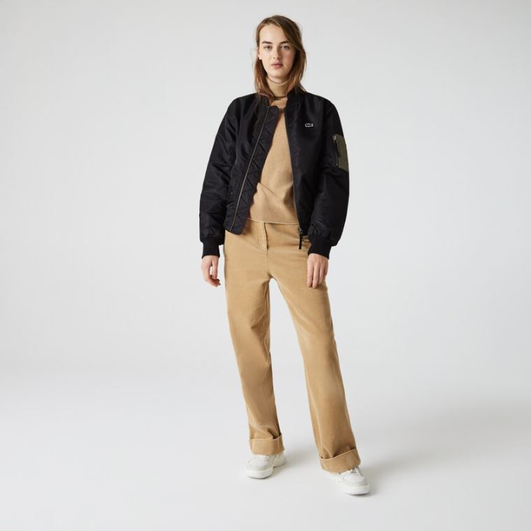 Lacoste LIVE Oversized Contrast Bomber Jacket Pretas | DgwMlybR