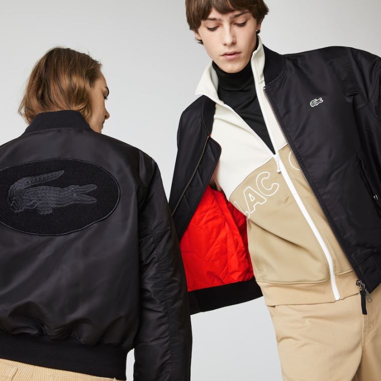 Lacoste LIVE Oversized Contrast Bomber Jacket Pretas | DgwMlybR