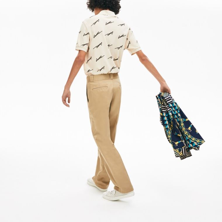 Lacoste LIVE Pleated Algodão Calça Chino Bege | AUwHtnmx