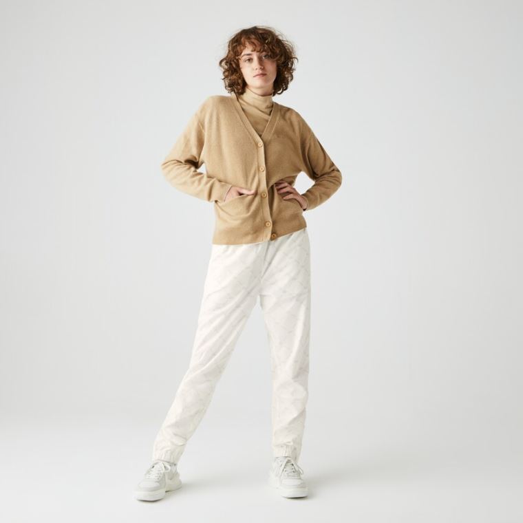 Lacoste LIVE Print Tracksuit Pants Branco Bege | dVvHWLcF