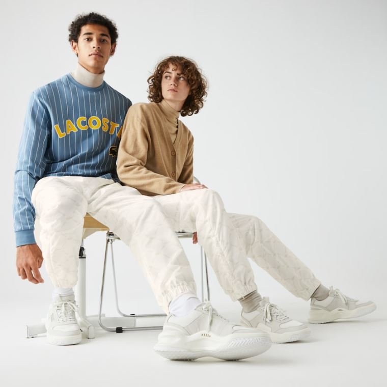 Lacoste LIVE Print Tracksuit Pants Branco Bege | dVvHWLcF