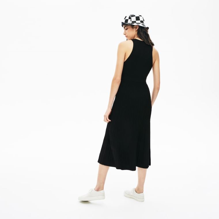 Lacoste LIVE Ribbed-Knit Long Tank Vestidos Pretas | U9hEhPZU