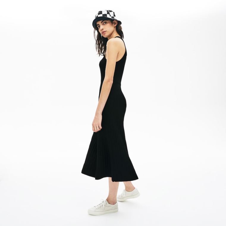 Lacoste LIVE Ribbed-Knit Long Tank Vestidos Pretas | U9hEhPZU