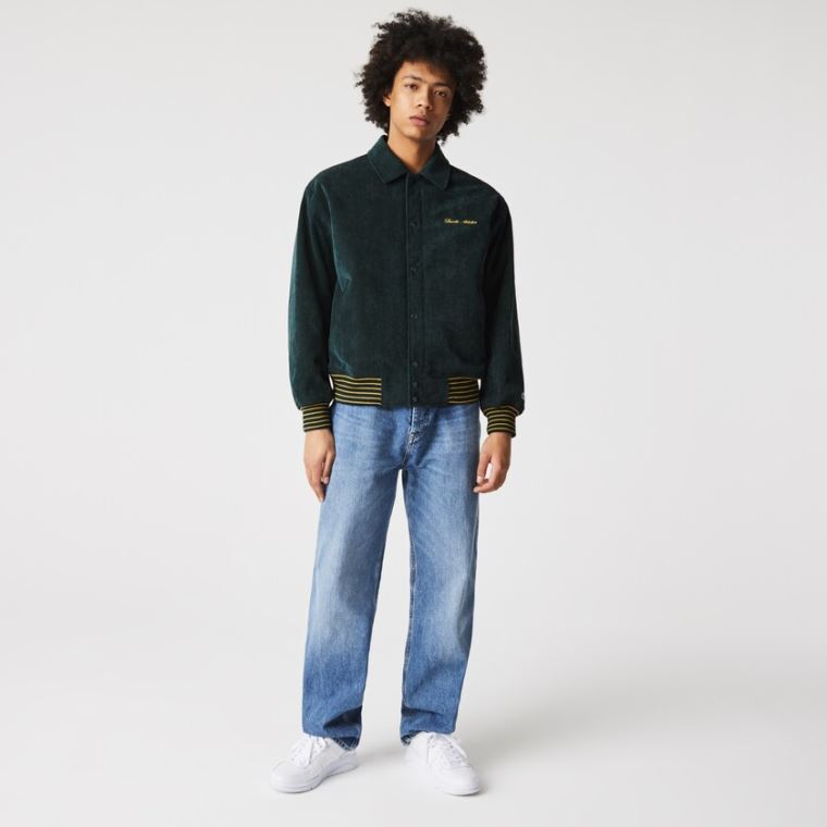 Lacoste LIVE Ribbed Velvet Bomber Jacket Verdes Escuro | 4OBhm4Dk