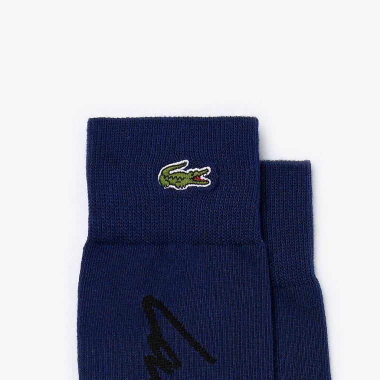 Lacoste LIVE Signature Print Socks Azul Marinho Azuis Pretas | OBcLWo1h