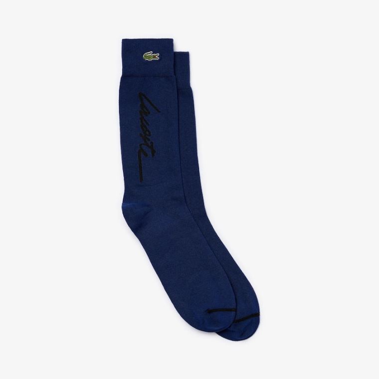 Lacoste LIVE Signature Print Socks Azul Marinho Azuis Pretas | OBcLWo1h