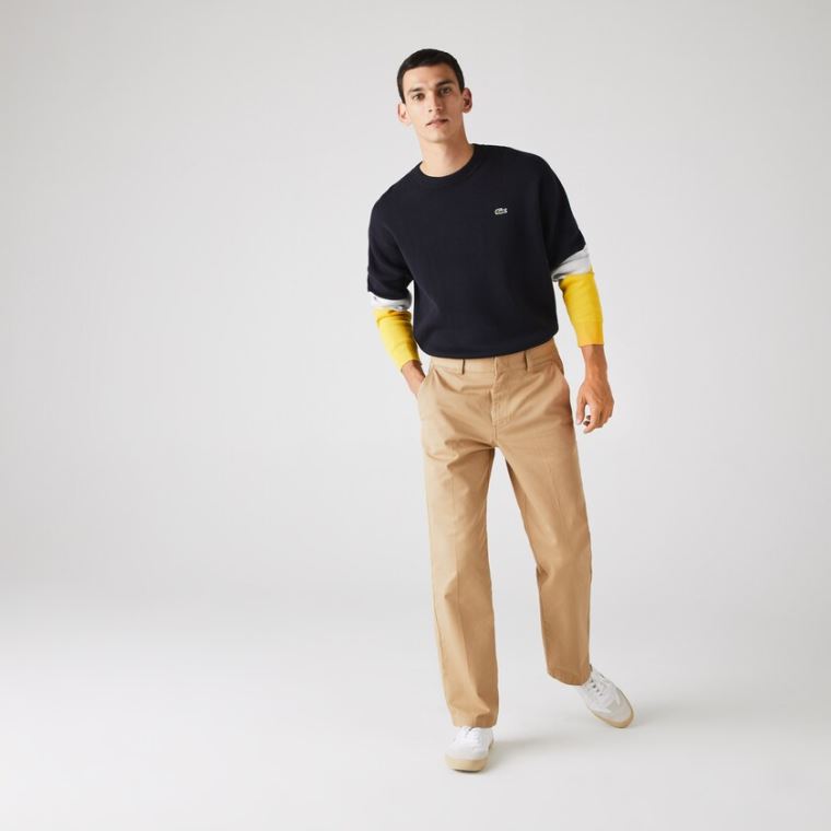 Lacoste LIVE Standard Fit Pleated Algodão Chino Pants Bege | MY9BUaY6