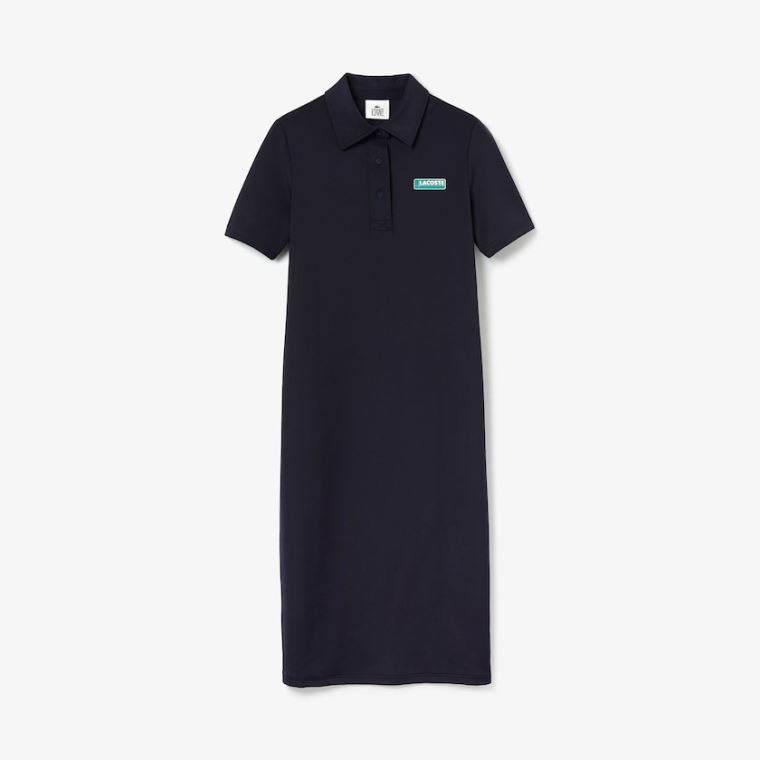 Lacoste LIVE Straight Cut Badge Flowing Polo Vestidos Azul Marinho Azuis | 0Z8Dl7aB