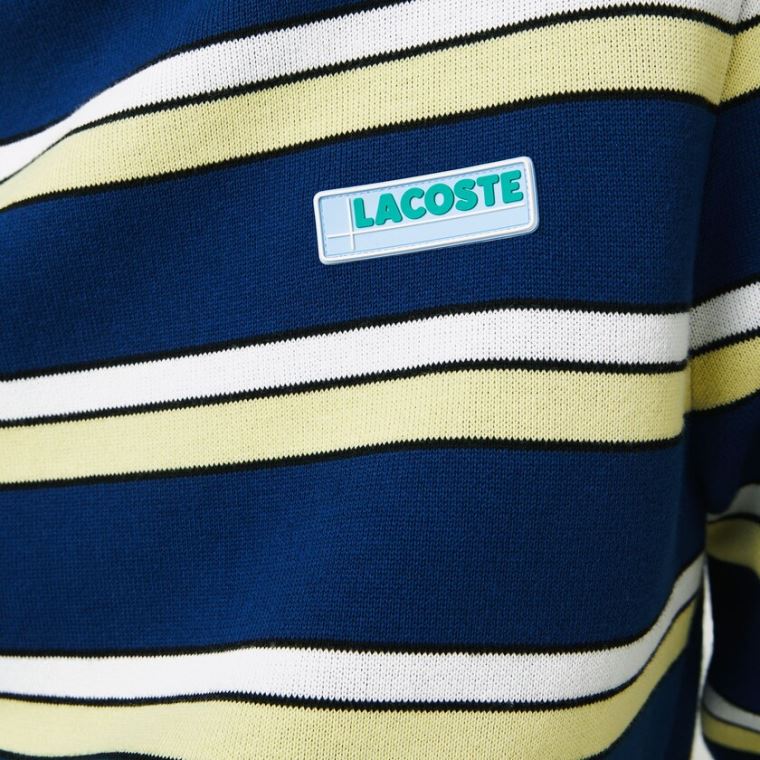 Lacoste LIVE Striped Algodão Crew Neck Moletom Azuis Branco | Gbusay2n