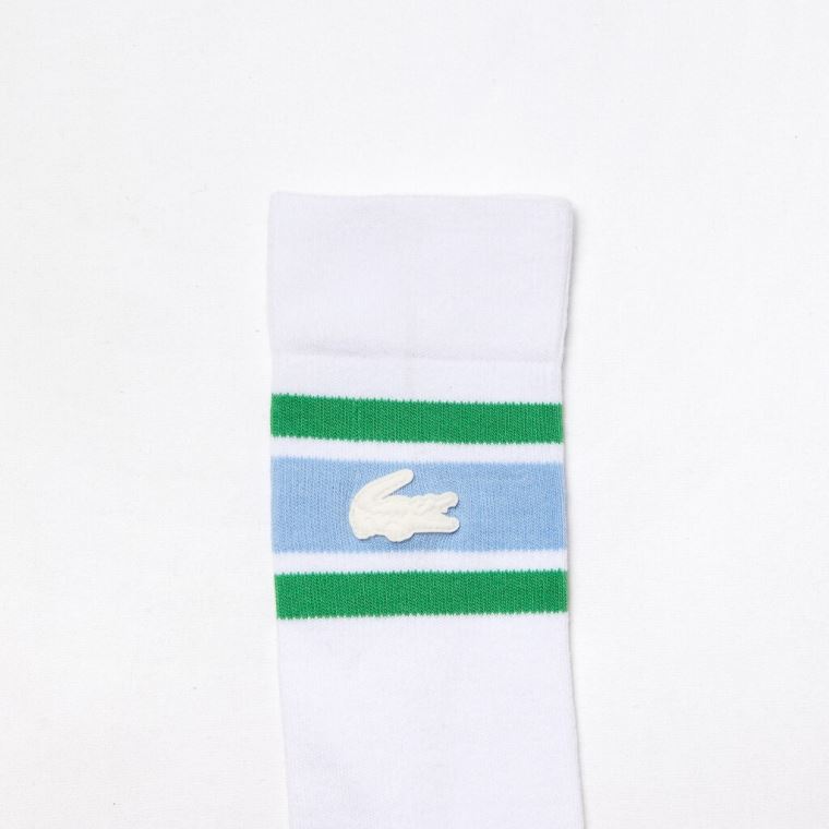 Lacoste LIVE Striped Stretch-Algodão Socks Branco Azuis Verdes | QVNN03Al