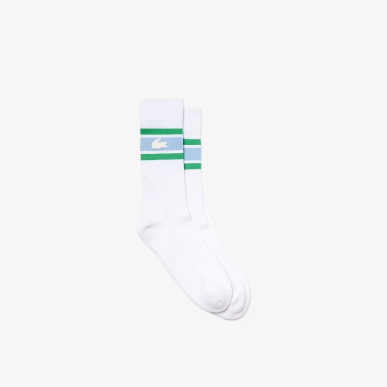 Lacoste LIVE Striped Stretch-Algodão Socks Branco Azuis Verdes | QVNN03Al