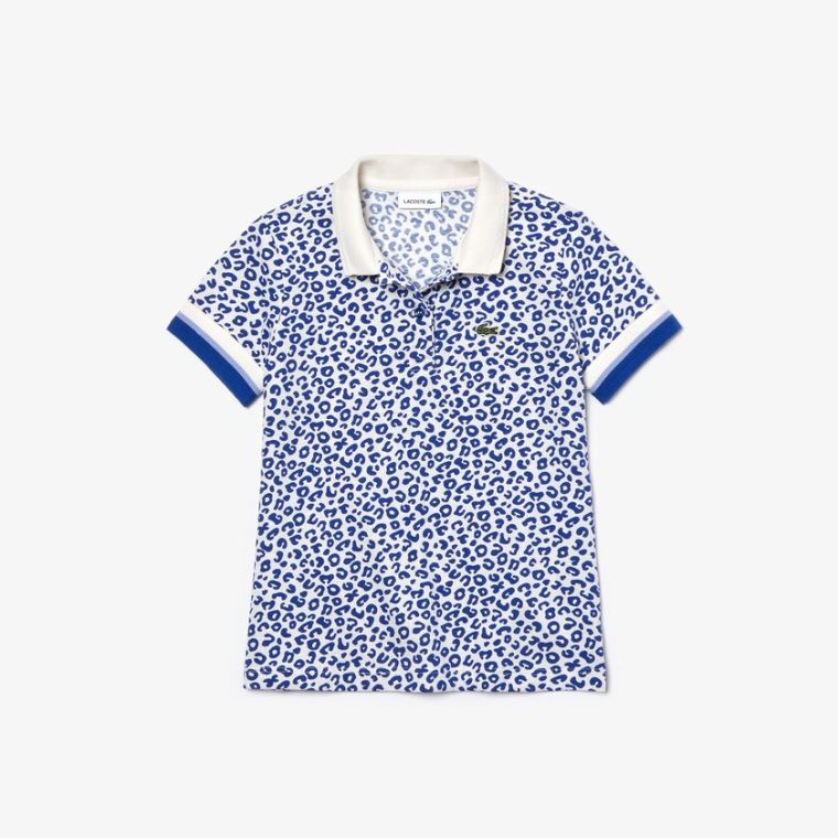 Lacoste Leopard Print Algodão Petit Piqué Polo Branco Azuis | S0ZCEWoH