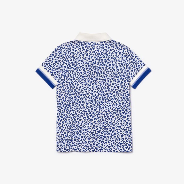 Lacoste Leopard Print Algodão Petit Piqué Polo Branco Azuis | S0ZCEWoH