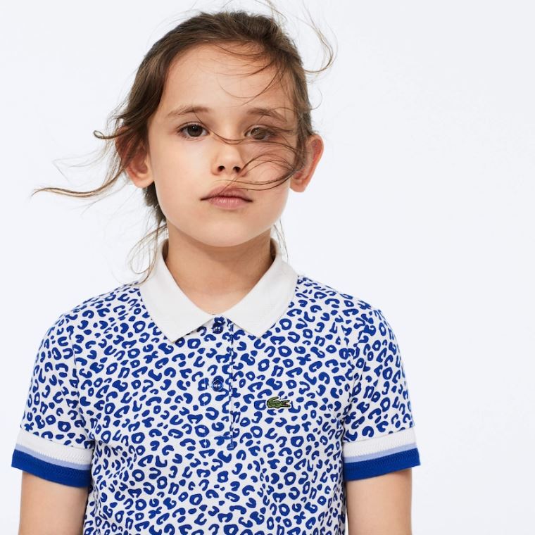 Lacoste Leopard Print Algodão Petit Piqué Polo Branco Azuis | S0ZCEWoH