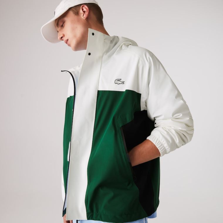 Lacoste Leves Colorblock Encapuzado Agua-Resistant Jacket Verdes Branco Azul Marinho Azuis | 9Hs3MYHu