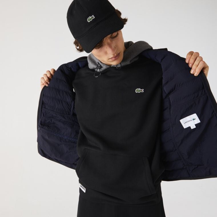 Lacoste Leves Foldable Agua-Resistant Puffer Coat Pretas | 7QNbjhdO