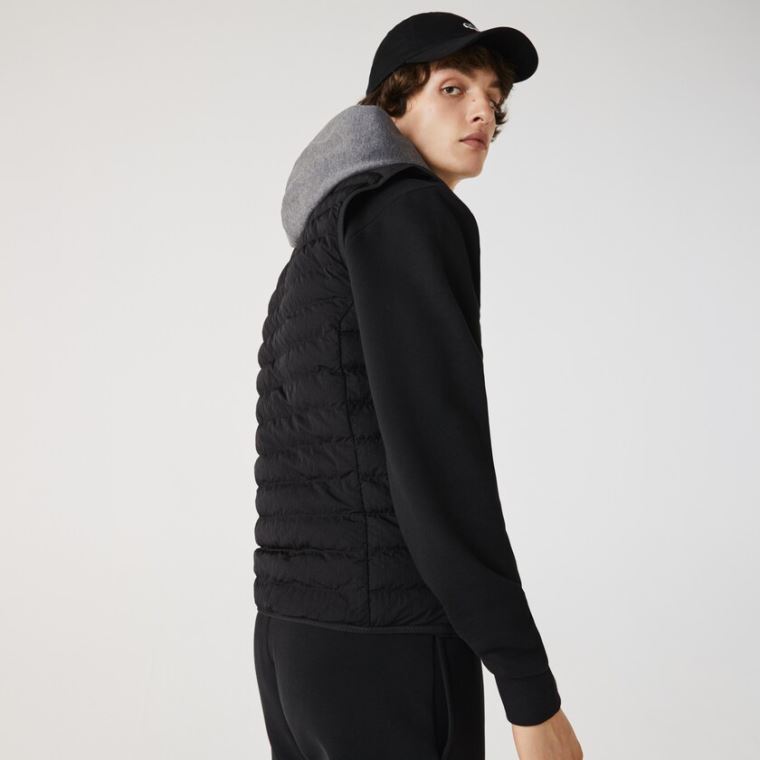 Lacoste Leves Foldable Agua-Resistant Puffer Coat Pretas | 7QNbjhdO