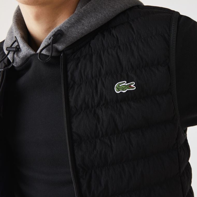 Lacoste Leves Foldable Agua-Resistant Puffer Coat Pretas | 7QNbjhdO