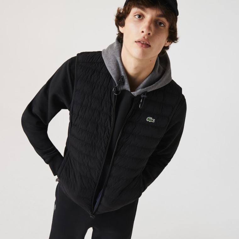 Lacoste Leves Foldable Agua-Resistant Puffer Coat Pretas | 7QNbjhdO