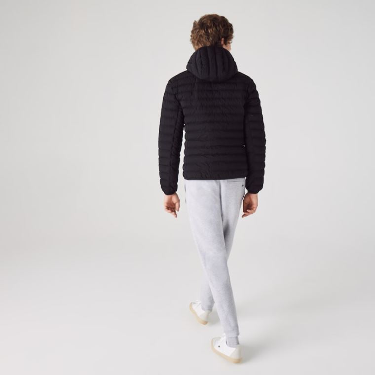 Lacoste Leves Foldable Encapuzado Agua-Resistant Puffer Coat Pretas | N2tmYx89