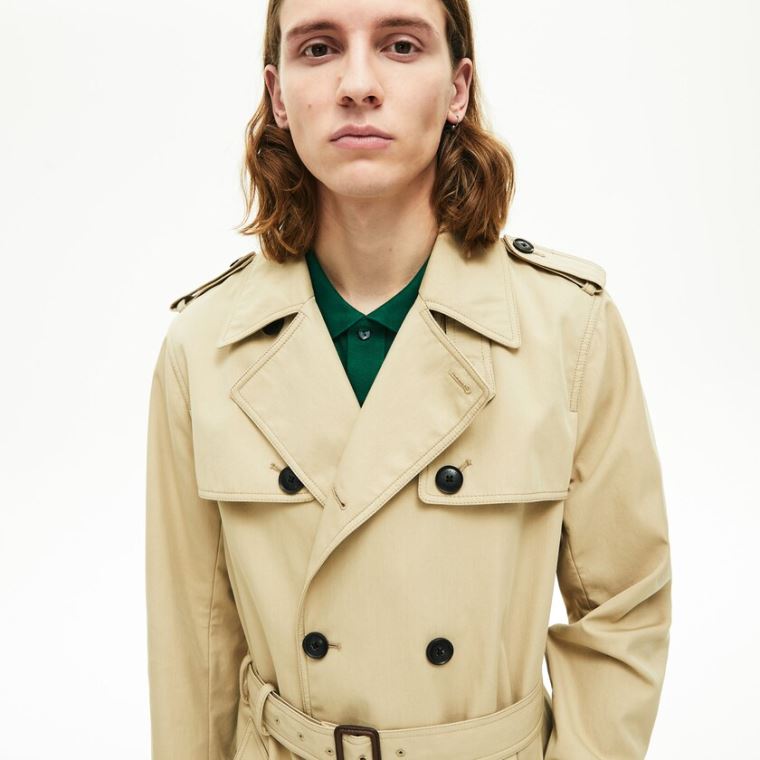 Lacoste Long Belted Algodão Trench Coat Bege | XVxnMrev