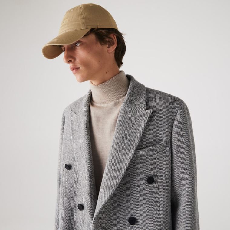 Lacoste Long Double-Breasted Herringbone Wool Coat Branco Cinzentas | EU7Mw1aw