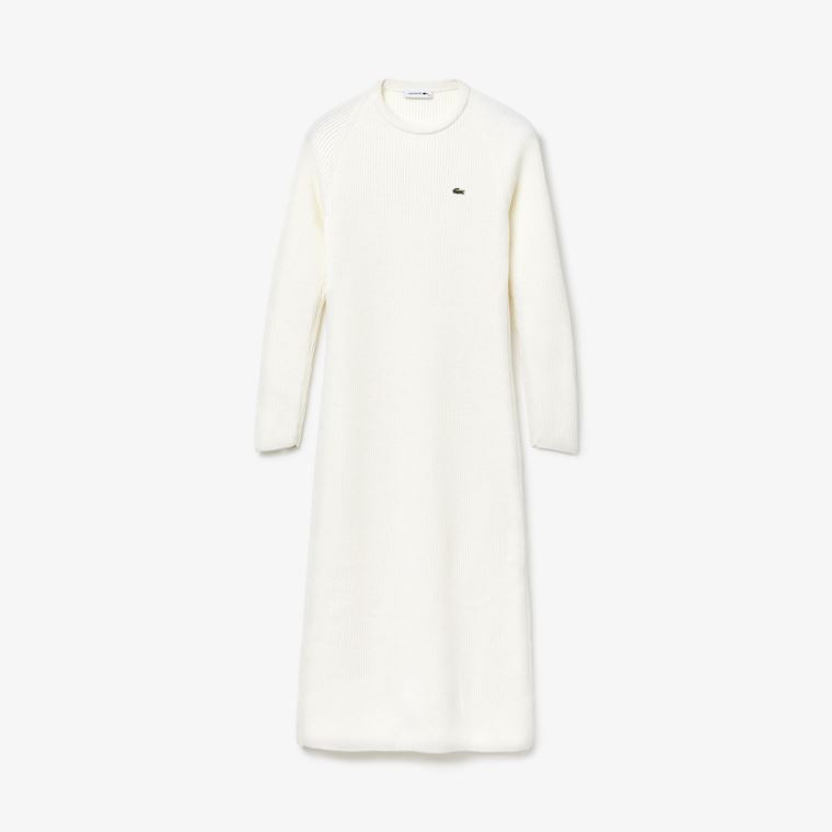 Lacoste Long Ribbed Wool Blend Moletom Vestidos Branco | j0tVzrdi