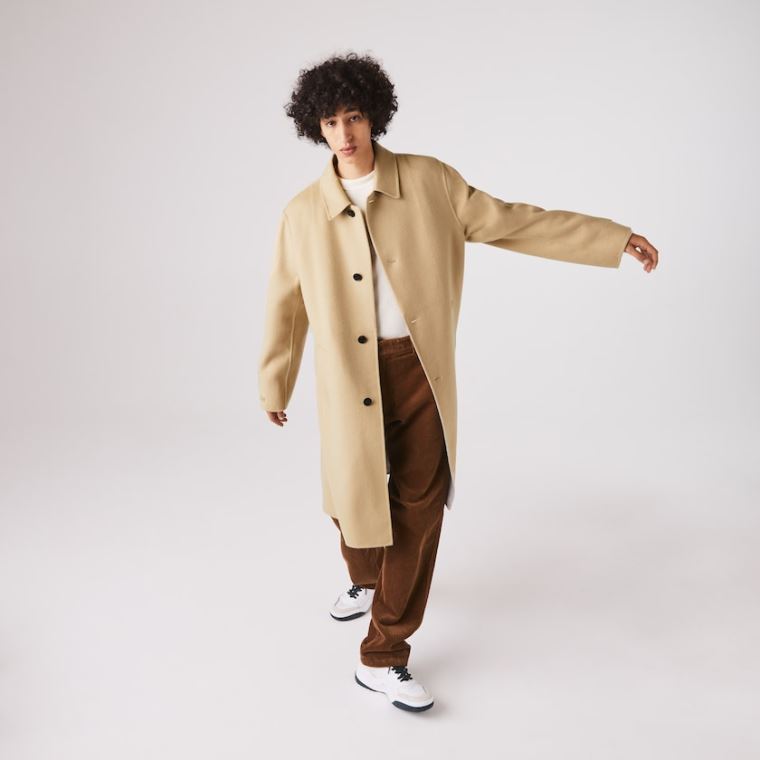 Lacoste Long Wool Blend Straight Cut Coat Bege Cinzentas | qpJeimuN