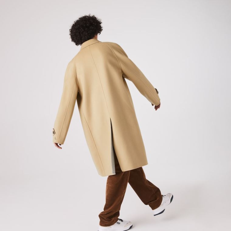 Lacoste Long Wool Blend Straight Cut Coat Bege Cinzentas | qpJeimuN