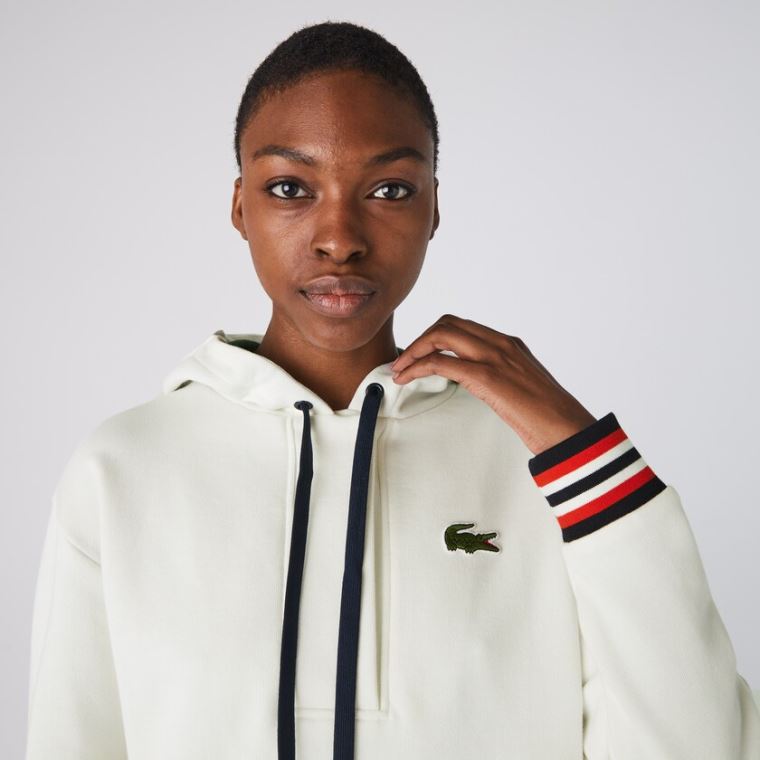 Lacoste Made In France Encapuzado Organic Algodão Fleece Sweatshirt Branco | zWStfZjB