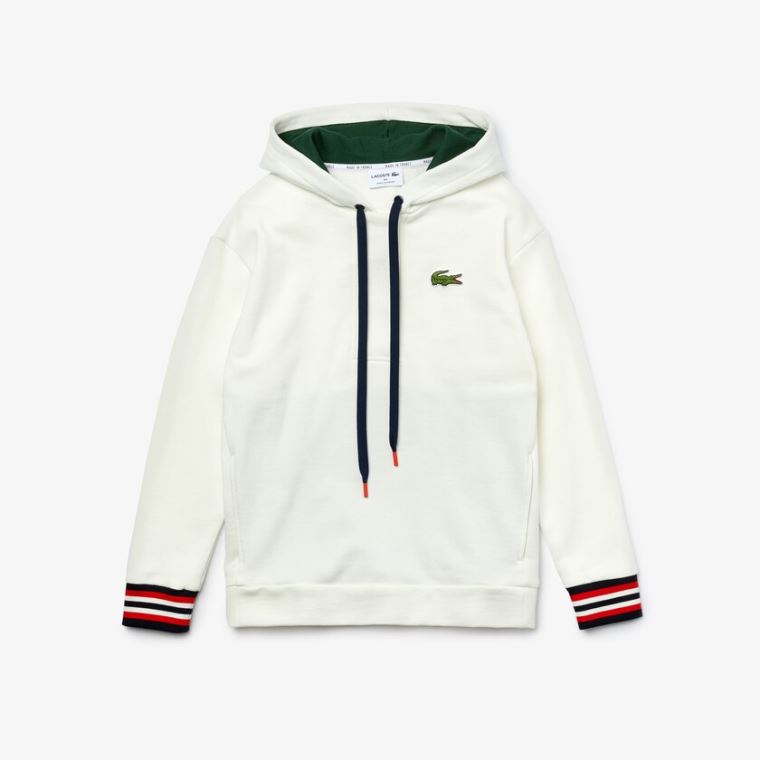 Lacoste Made In France Encapuzado Organic Algodão Fleece Sweatshirt Branco | zWStfZjB