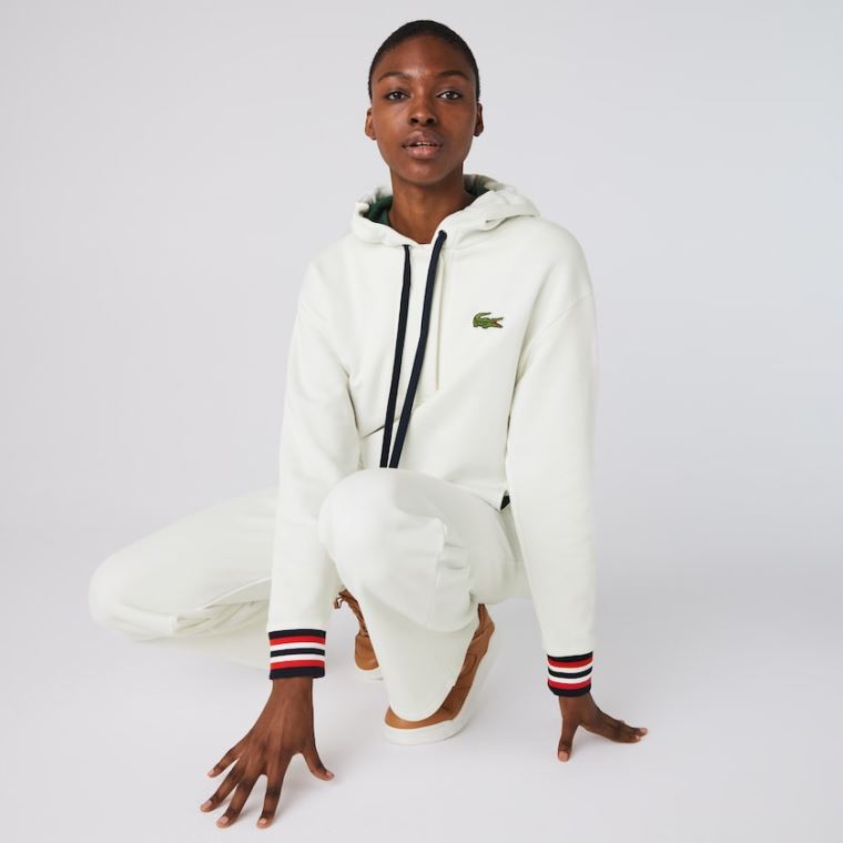 Lacoste Made In France Encapuzado Organic Algodão Fleece Sweatshirt Branco | zWStfZjB