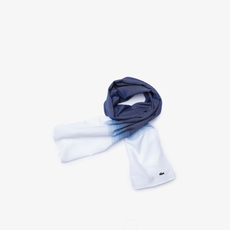 Lacoste Made In France Gradated Print Organic Algodão Scarf Branco Azul Marinho Azuis | 7R8Ph2DM