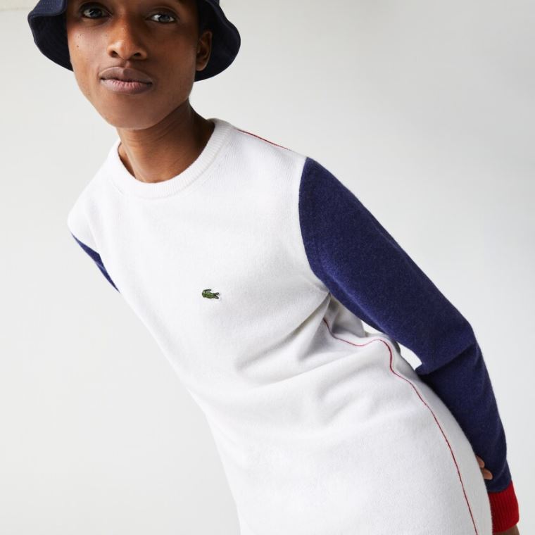 Lacoste Made In France Tricolour Wool Moletom Vestidos Branco Azuis Vermelhas | iu7Tnw39