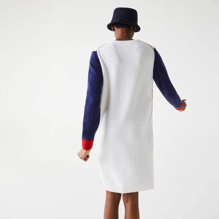 Lacoste Made In France Tricolour Wool Moletom Vestidos Branco Azuis Vermelhas | iu7Tnw39