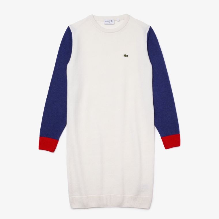 Lacoste Made In France Tricolour Wool Moletom Vestidos Branco Azuis Vermelhas | iu7Tnw39