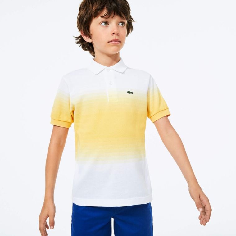 Lacoste Made in France Algodão Petit Piqué Ombré Polo Branco Amarelas | cDkfsT4G