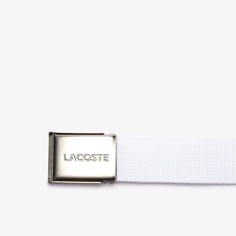 Lacoste Made in France Engraved Fivela Woven Fabric Belt Branco | 1u16wJfH