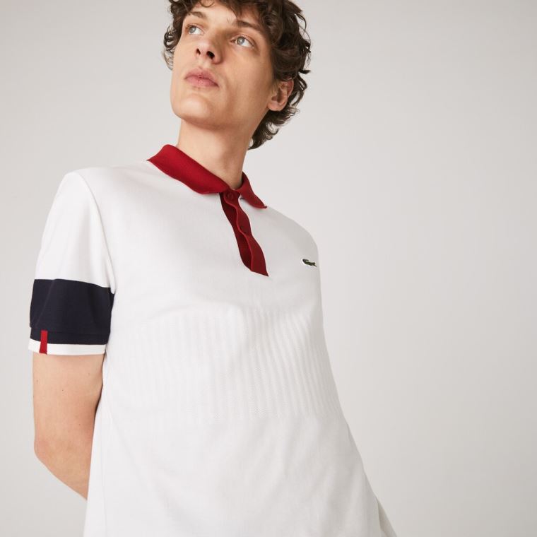 Lacoste Made in France Regular Fit Organic Algodão Polo Shirt Branco Azul Marinho Azuis Vermelhas Escuro Branco | EESQrqpf