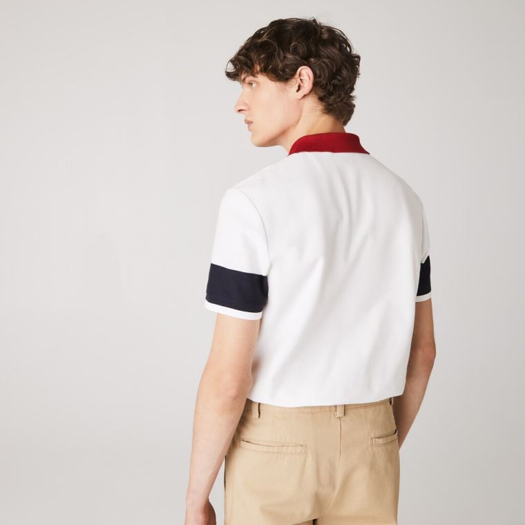 Lacoste Made in France Regular Fit Organic Algodão Polo Shirt Branco Azul Marinho Azuis Vermelhas Escuro Branco | EESQrqpf