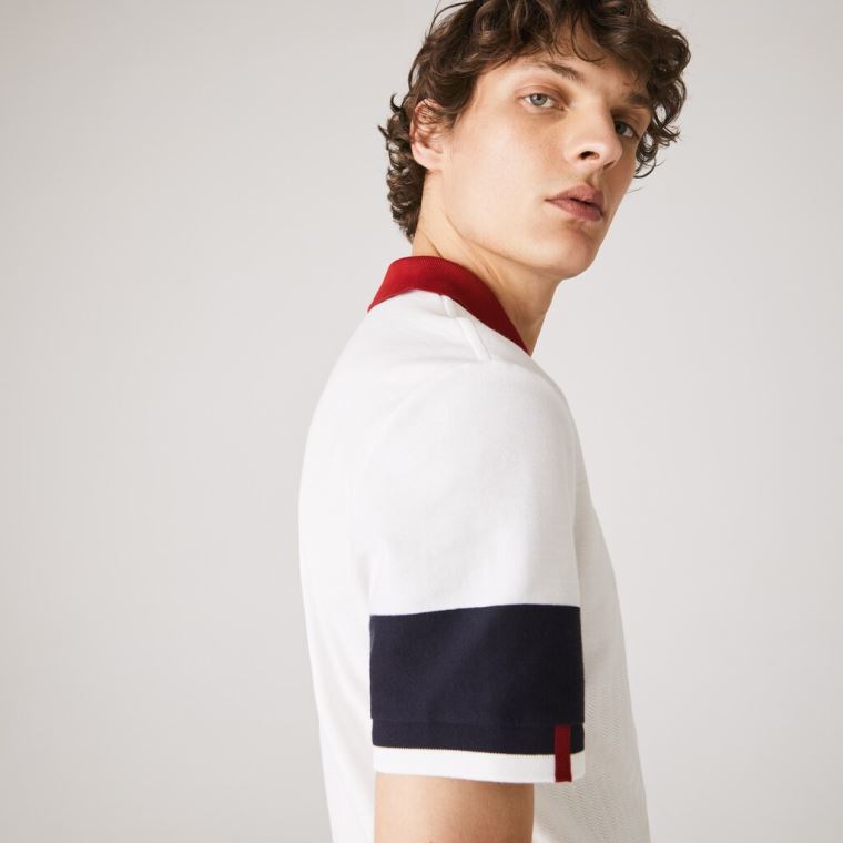 Lacoste Made in France Regular Fit Organic Algodão Polo Shirt Branco Azul Marinho Azuis Vermelhas Escuro Branco | EESQrqpf